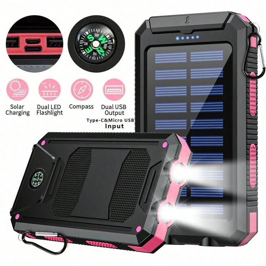 Solar Charger Power Bank Portable Charger With LED Flashlight