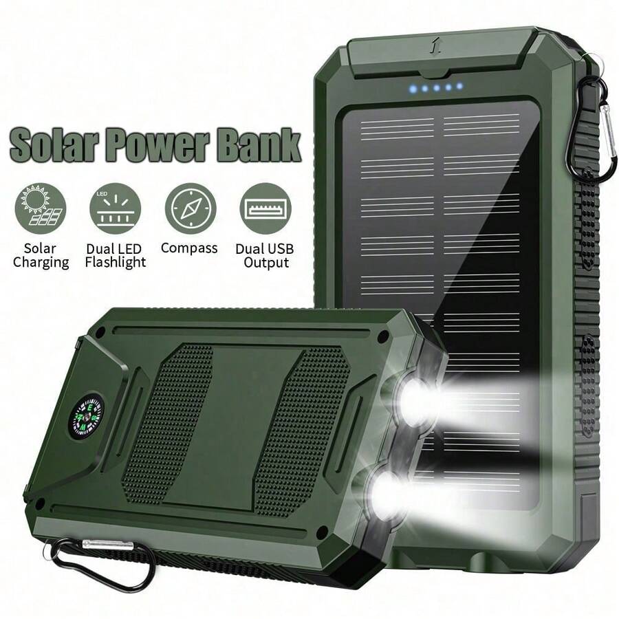 Solar Charger Power Bank Portable Charger With LED Flashlight