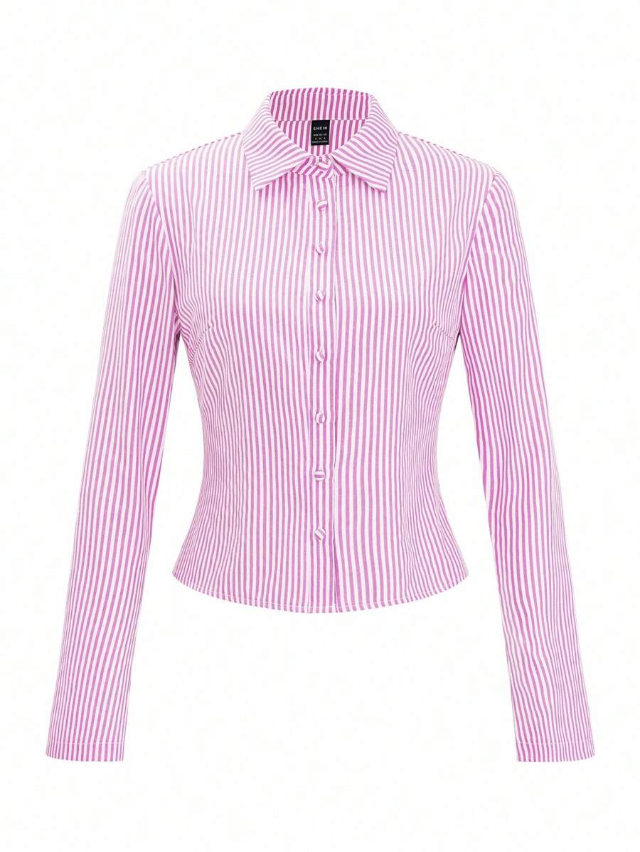 Women Striped Long Sleeve Work Shirt