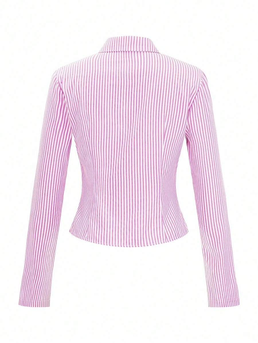 Women Striped Long Sleeve Work Shirt