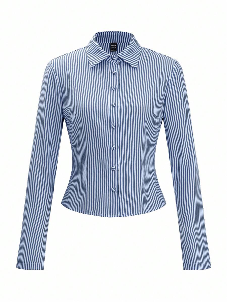 Women Striped Long Sleeve Work Shirt