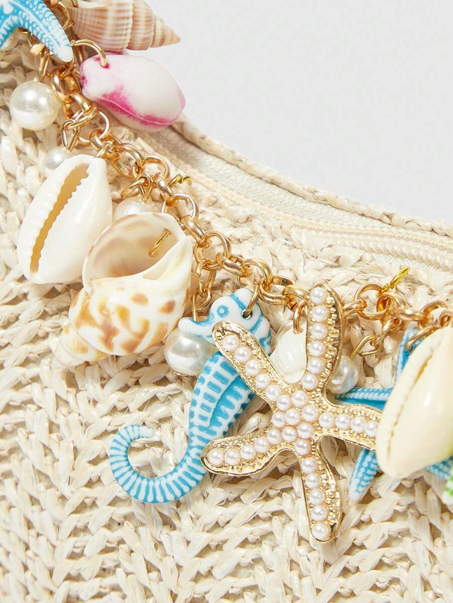ROMWE Fairycore Summer Beach Starfish Series Woven Shoulder Bag