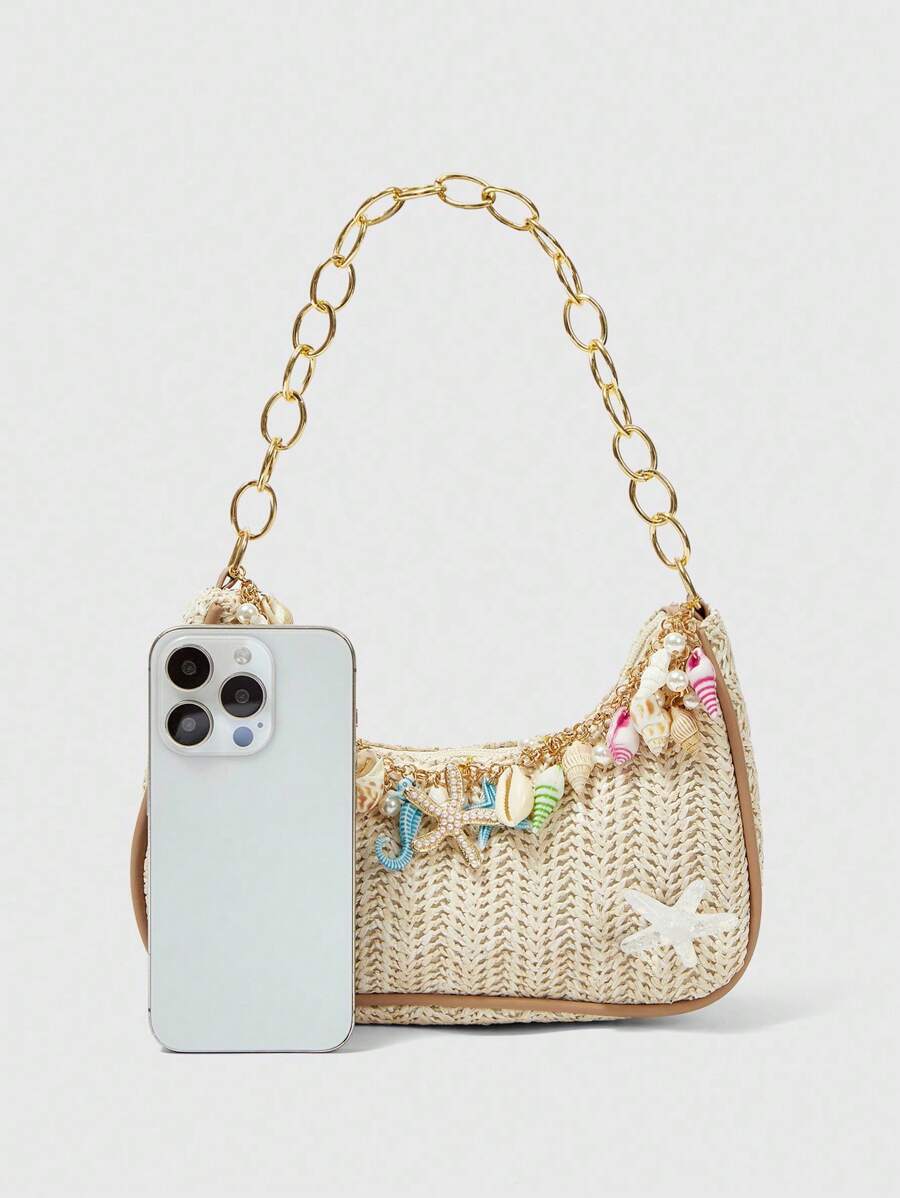 ROMWE Fairycore Summer Beach Starfish Series Woven Shoulder Bag