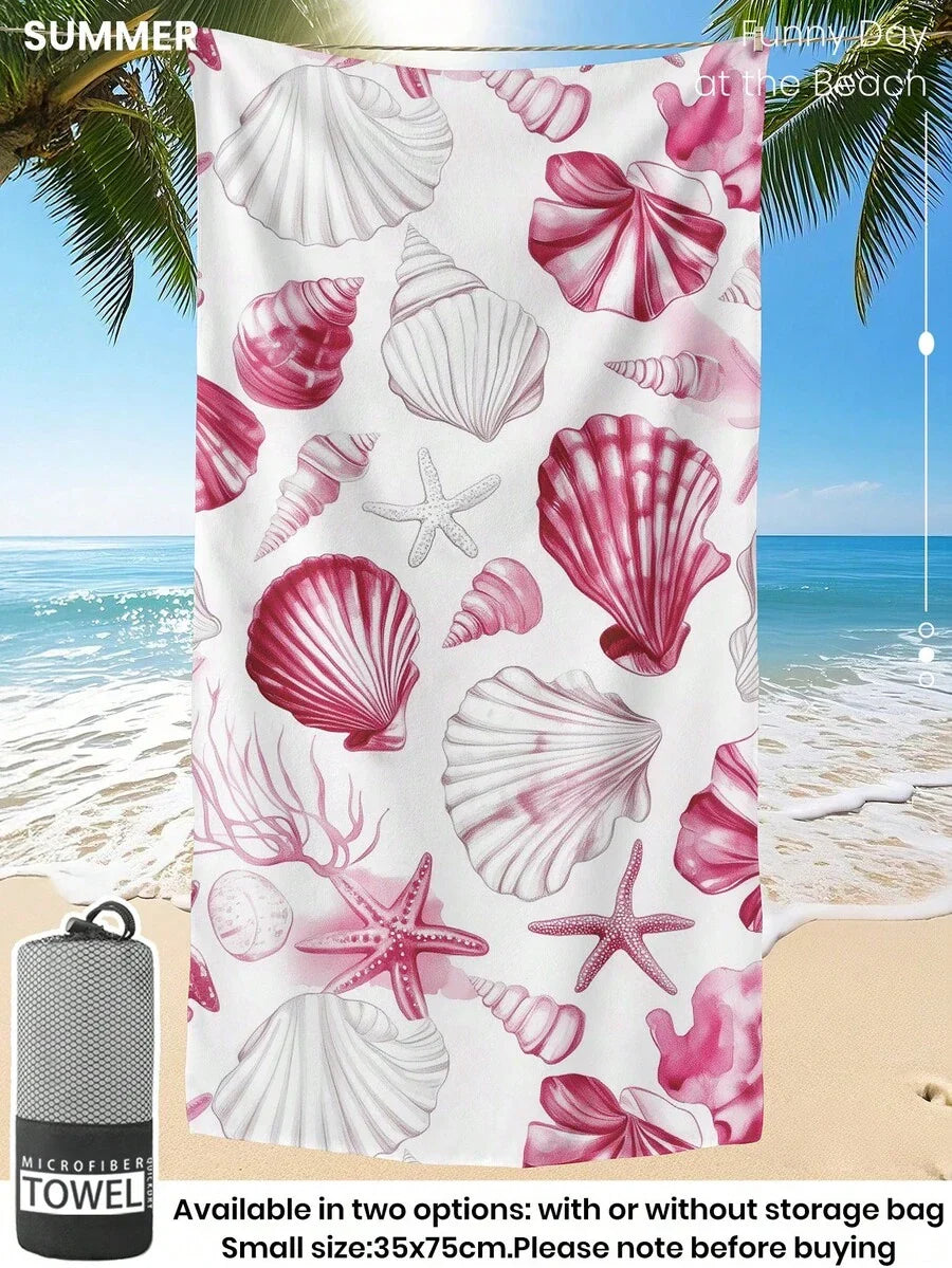Blue Shell Print Beach Towel, Swimming Towel