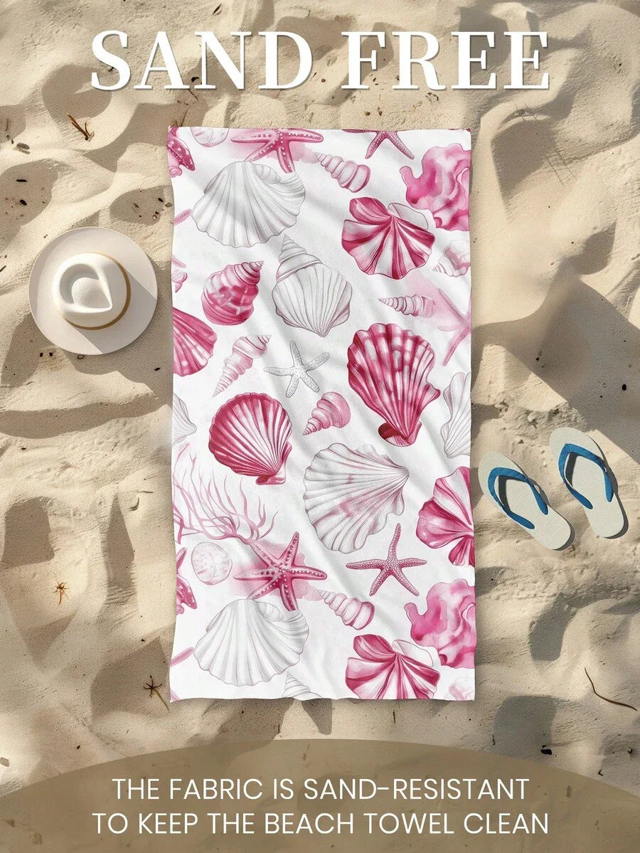 Blue Shell Print Beach Towel, Swimming Towel