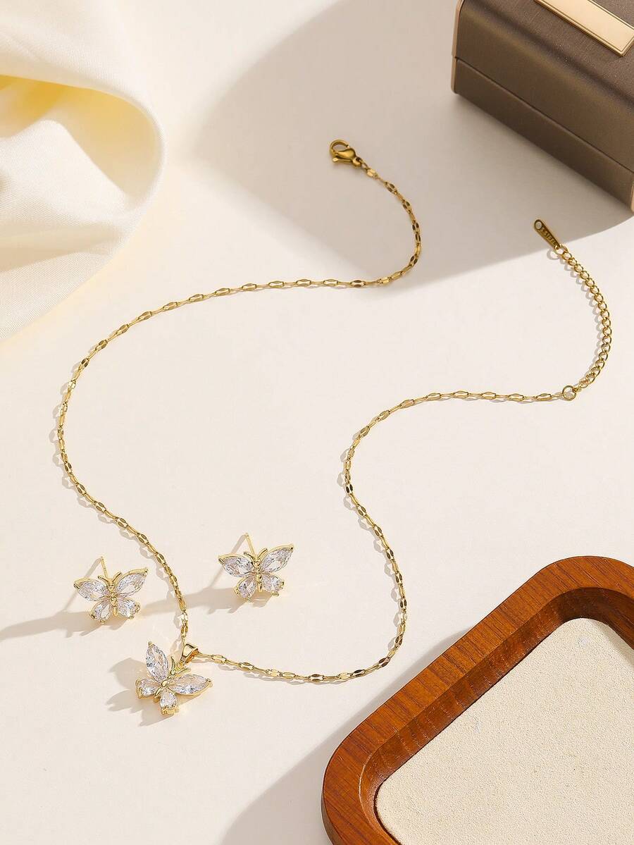 1 Set Stainless Steel Necklace & Earrings