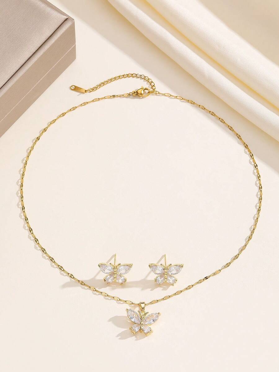 1 Set Stainless Steel Necklace & Earrings