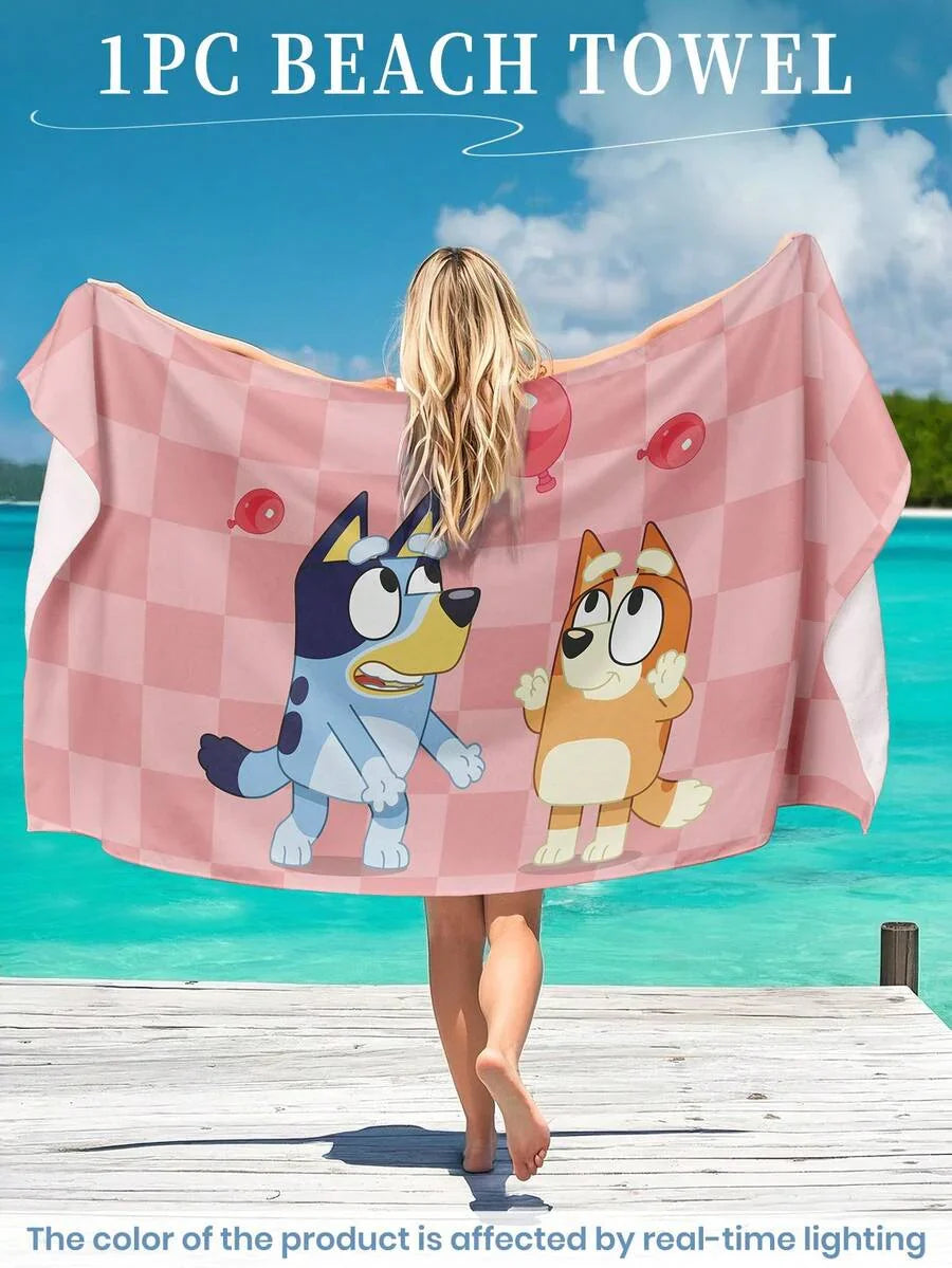 Bluey 1pc Blue Beach Towel, Playful Blue Pattern Swimwear