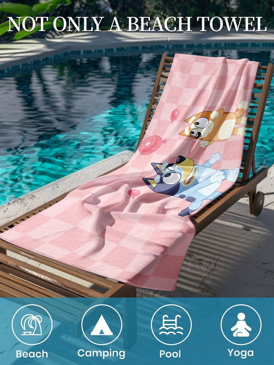 Bluey 1pc Blue Beach Towel, Playful Blue Pattern Swimwear
