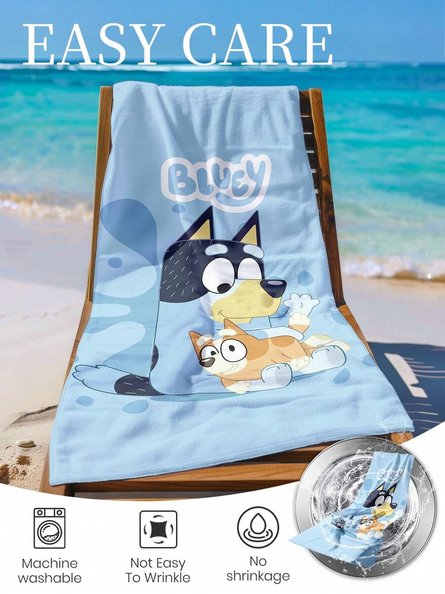 Bluey 1pc Blue Beach Towel, Playful Blue Pattern Swimwear