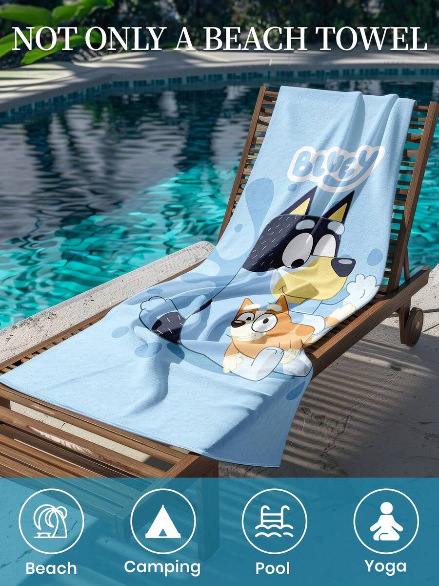 Bluey 1pc Blue Beach Towel, Playful Blue Pattern Swimwear