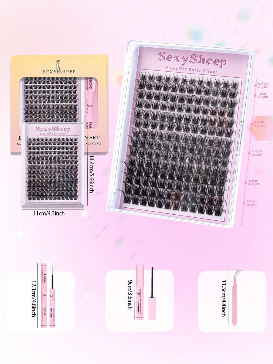 SEXYSHEEP 140pcs D-Curl Fluffy False Eyelashes Mixed Set