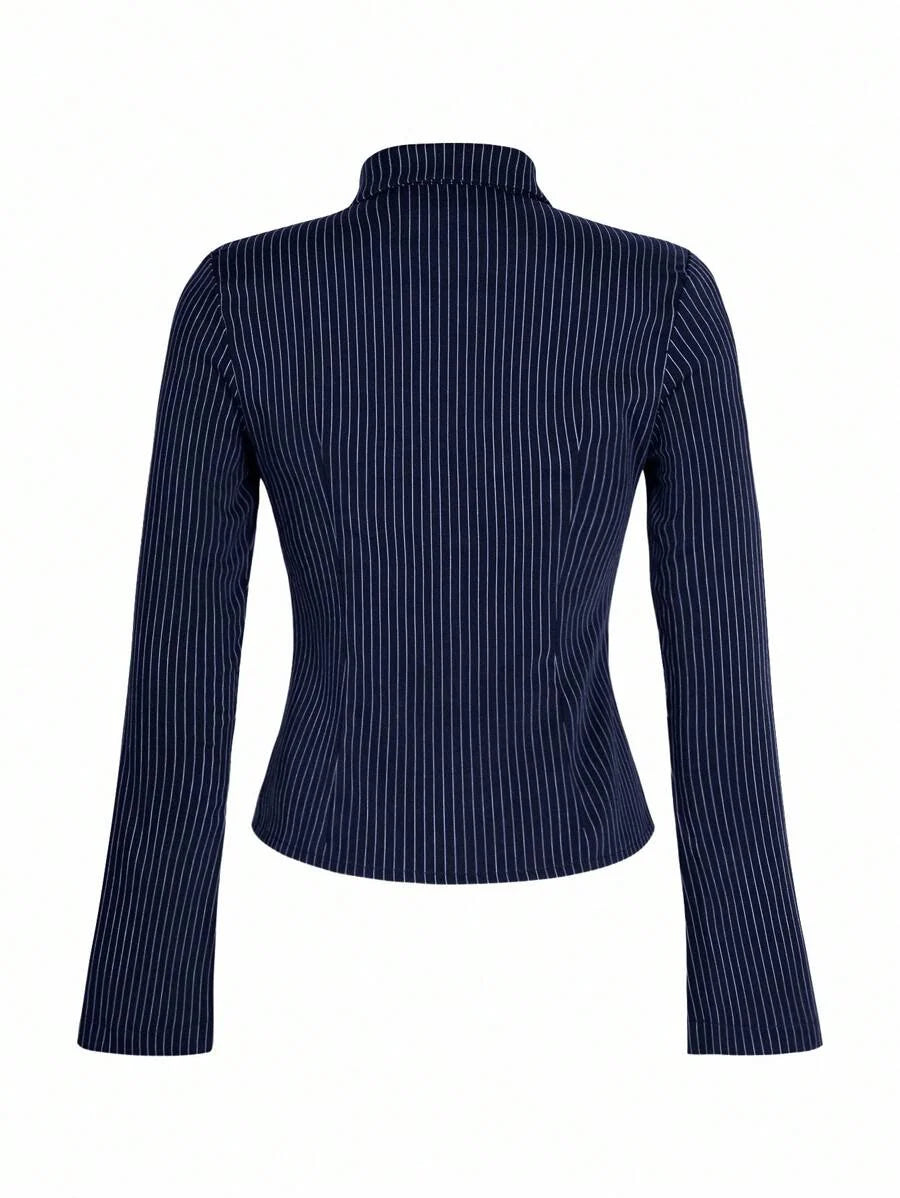 Women Striped Long Sleeve Work Shirt