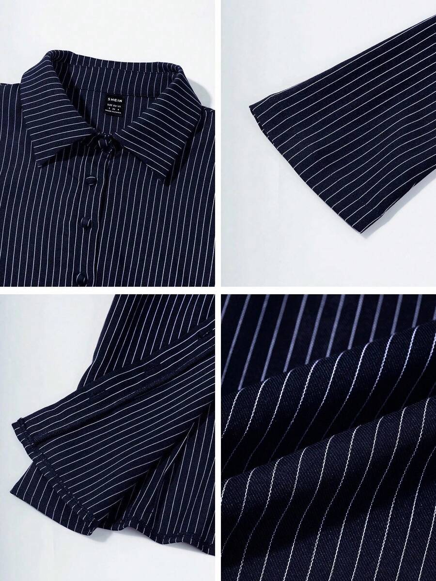 Women Striped Long Sleeve Work Shirt