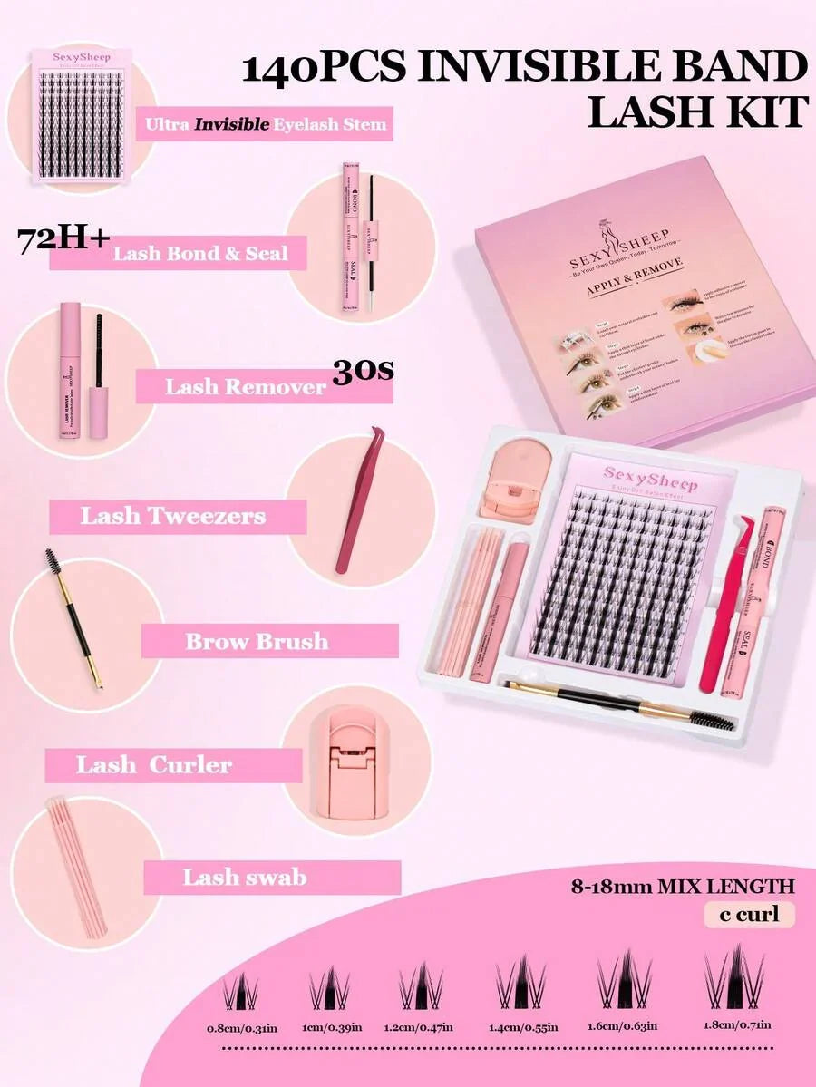 SEXYSHEEP 140pcs D-Curl Fluffy False Eyelashes Mixed Set
