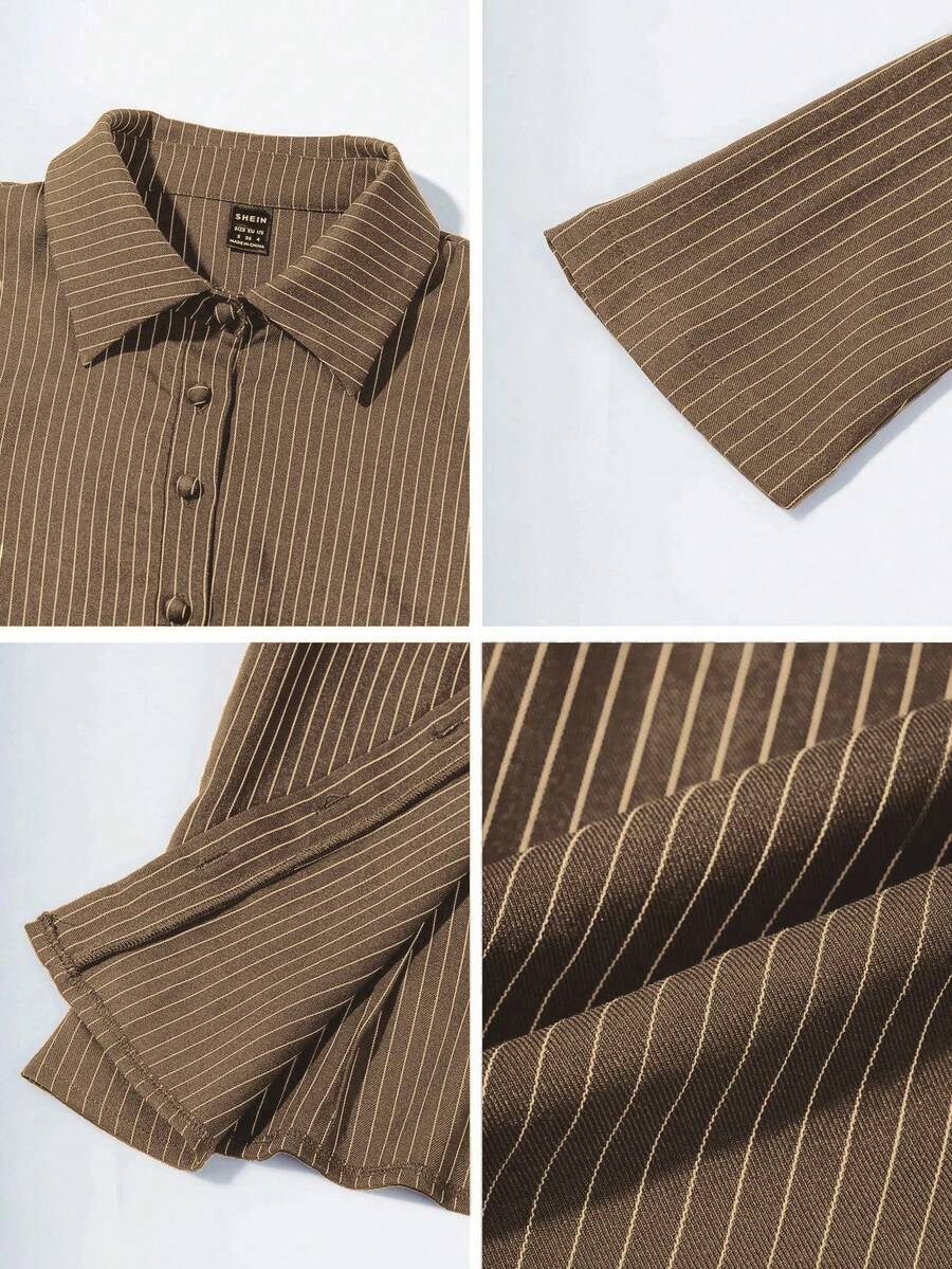 Women Striped Long Sleeve Work Shirt