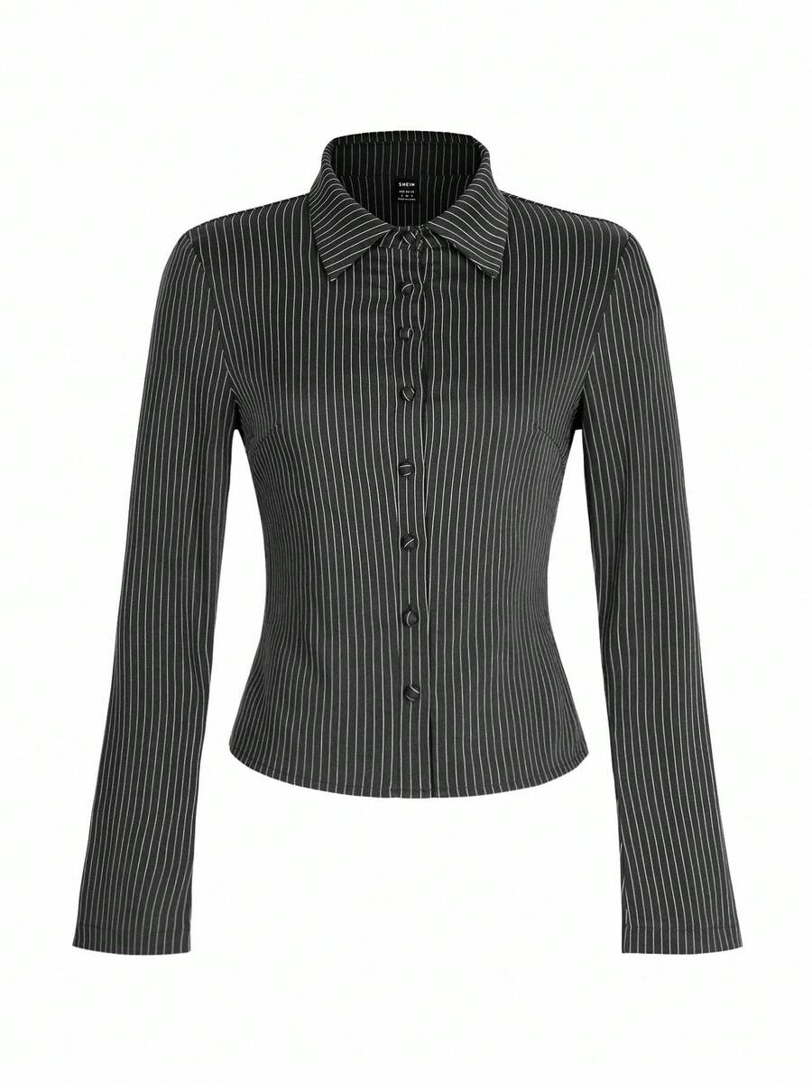 Women Striped Long Sleeve Work Shirt