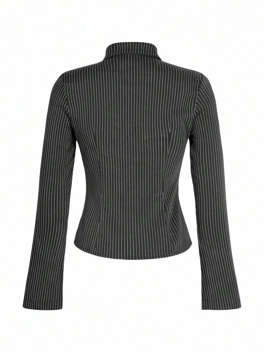 Women Striped Long Sleeve Work Shirt