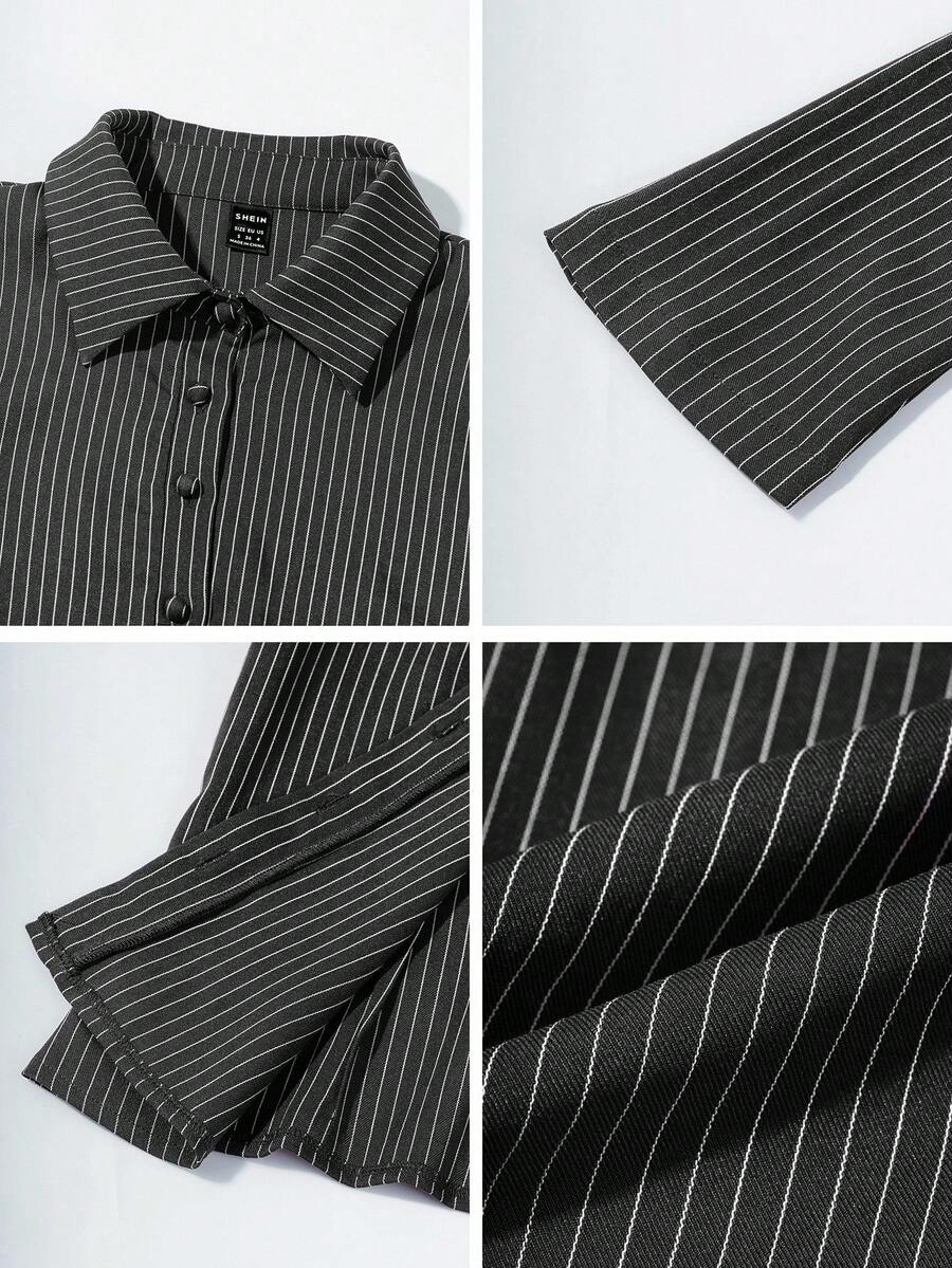 Women Striped Long Sleeve Work Shirt