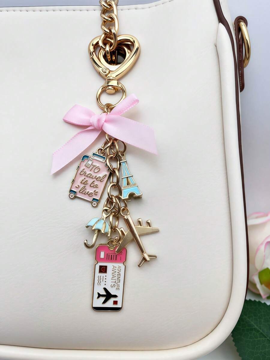 1pc Elegant Pink Bow Travel Keychain Pendant