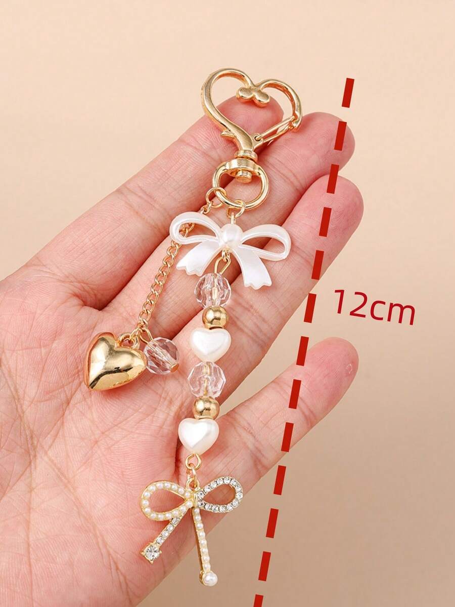 Unisex Faux Pearl Bow Keychain