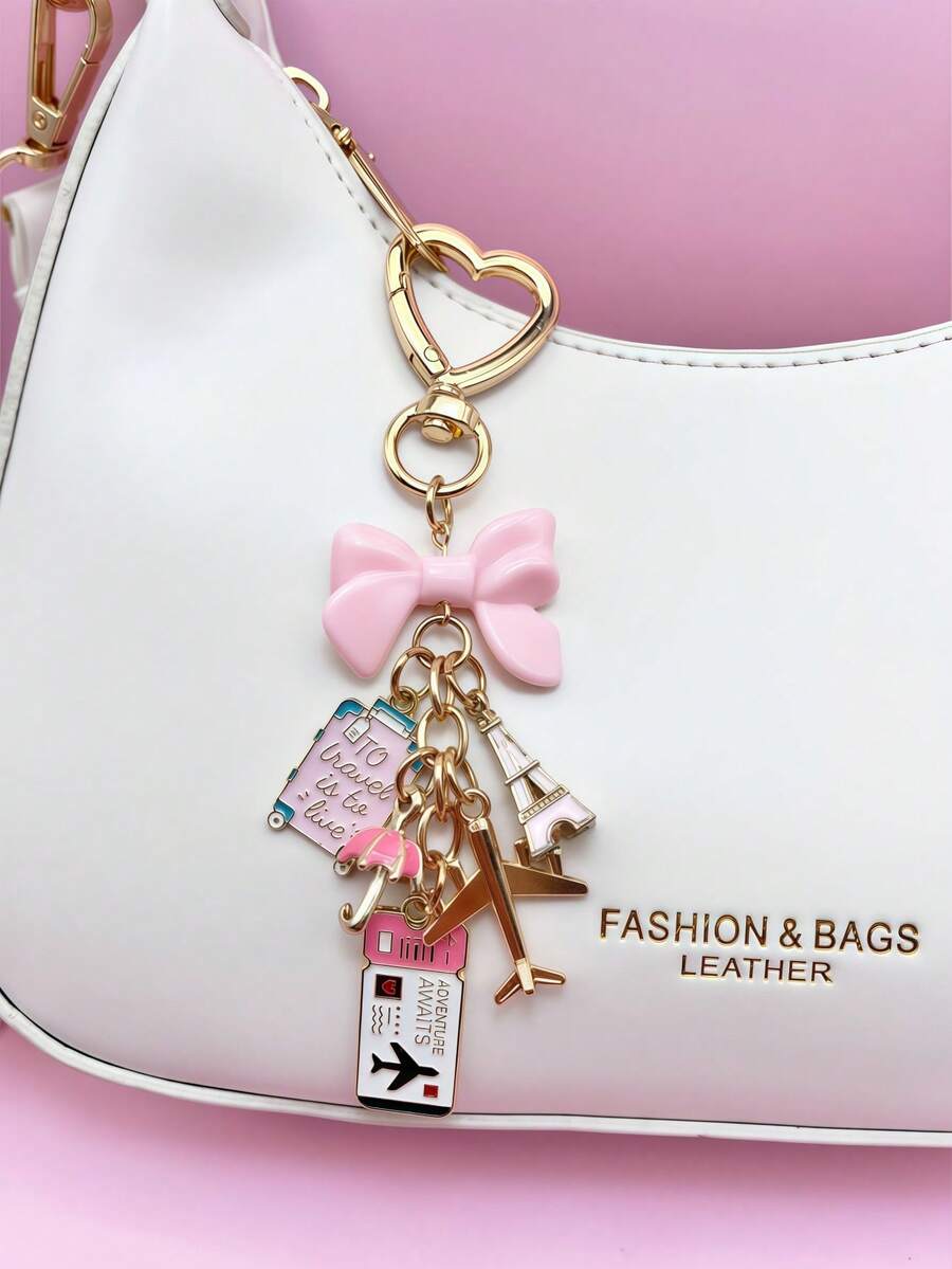 1pc Elegant Pink Bow Travel Keychain Pendant