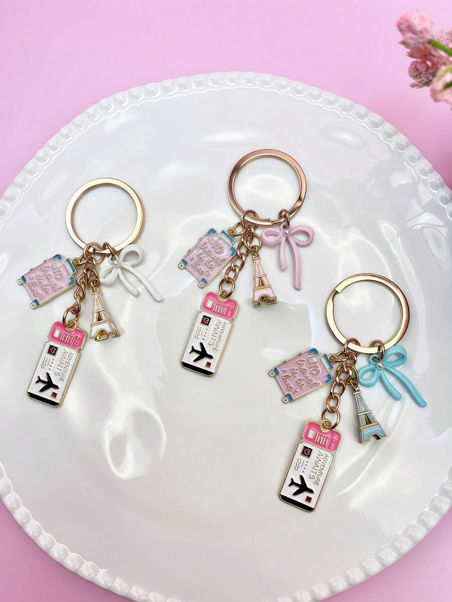 1pc Elegant Pink Bow Travel Keychain Pendant