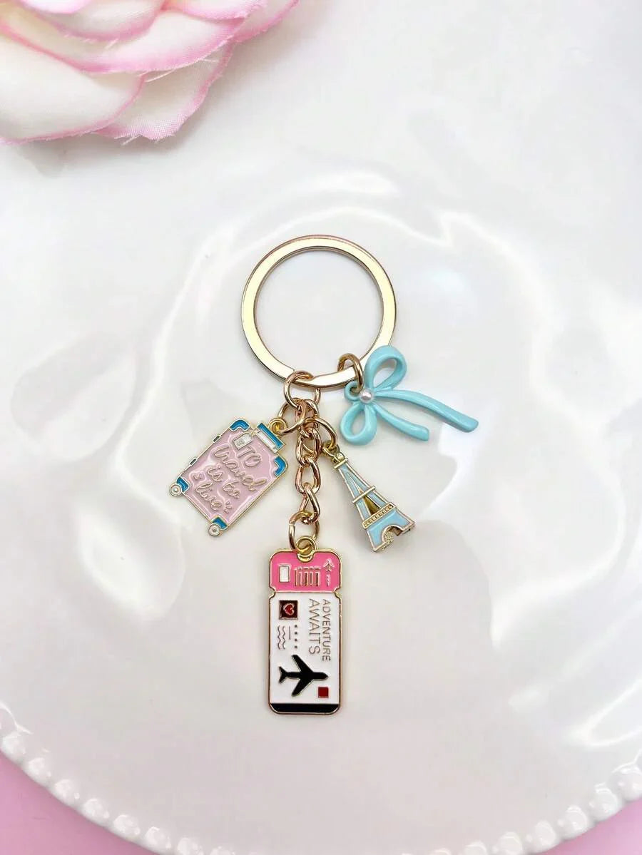 1pc Elegant Pink Bow Travel Keychain Pendant