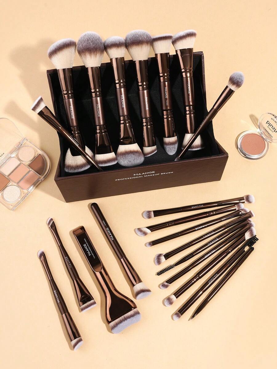 MAANGE Professional Soft Hair Aluminum Tube Makeup Brush Set