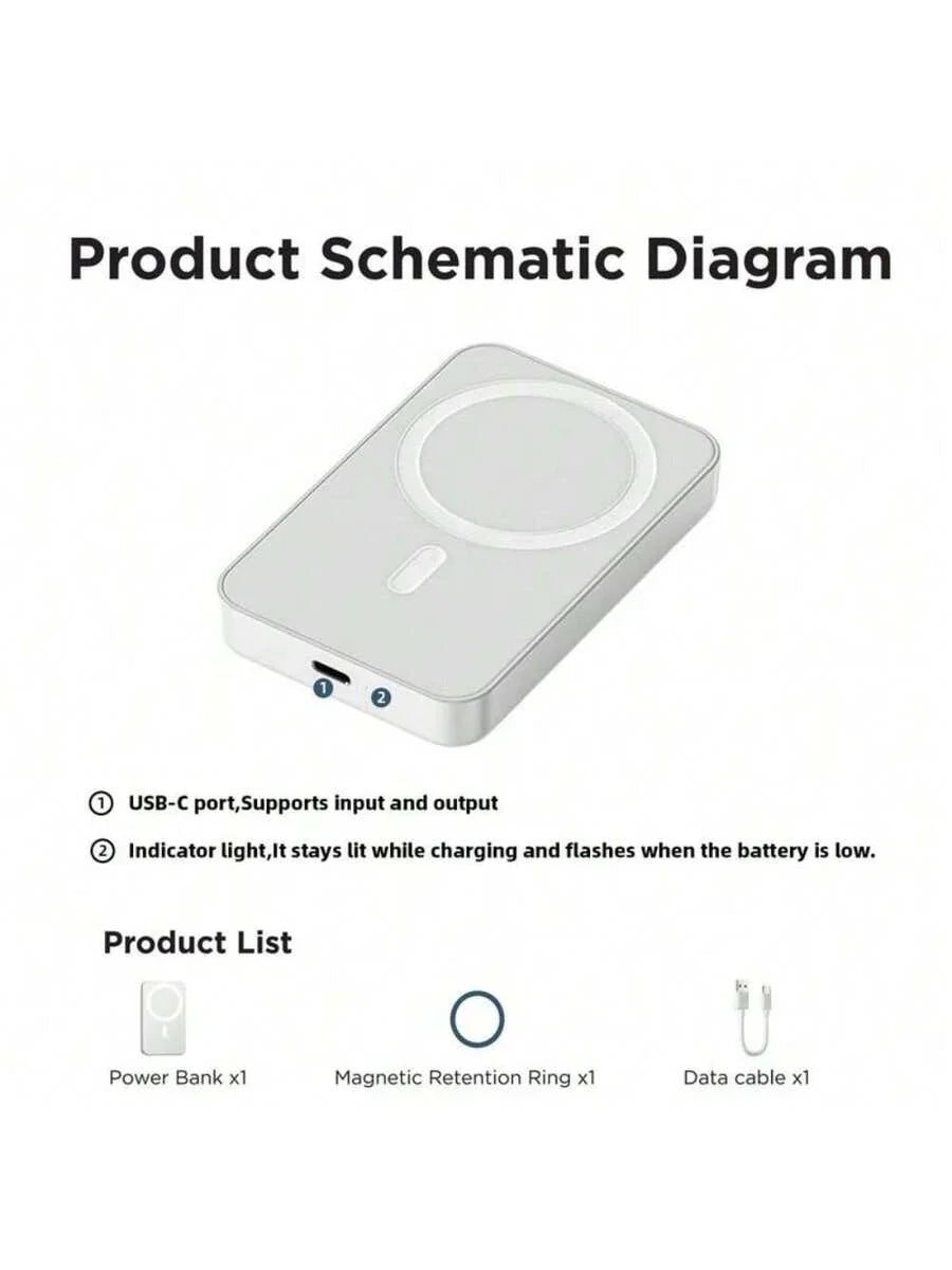 Magnetic Wireless Power Bank 5000mAh Qi2 Certified 15W Fast Charging