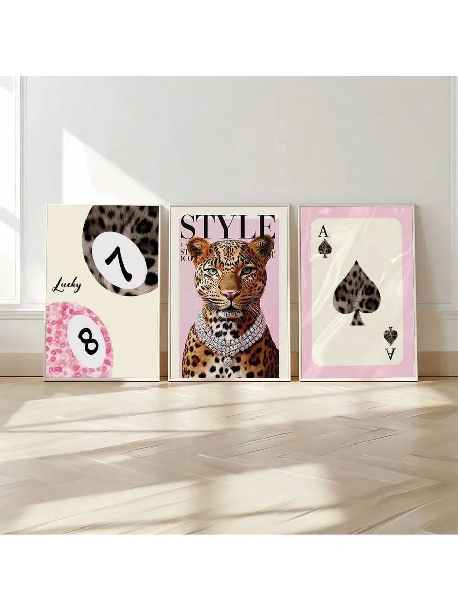 Leopard Cheetah Mural Decorative Canvas Painting Pink Fashion
