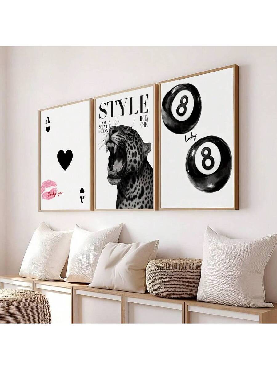 Leopard Cheetah Mural Decorative Canvas Painting Pink Fashion