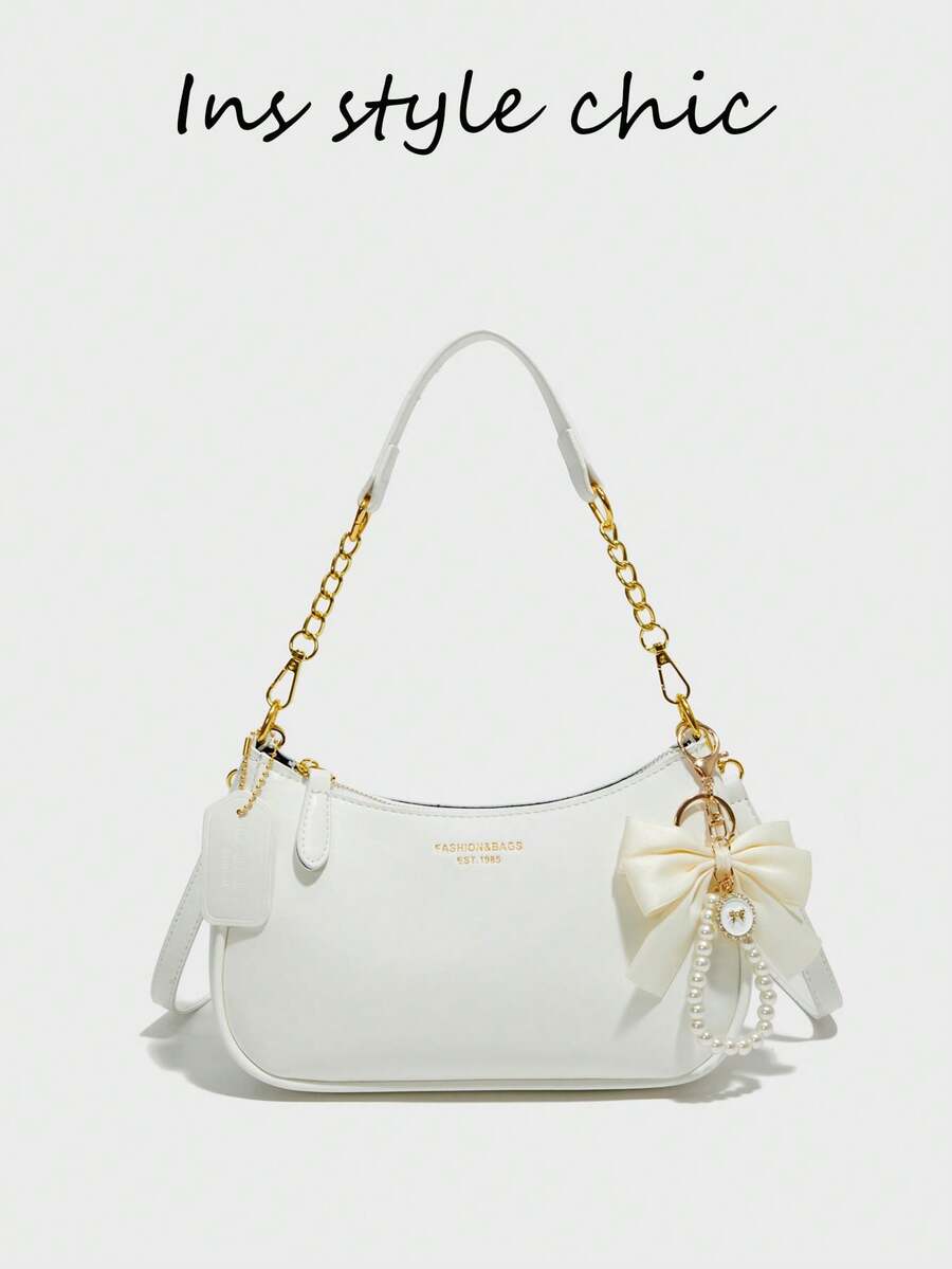 White Ladies' Shoulder Bag Made Of PU Material