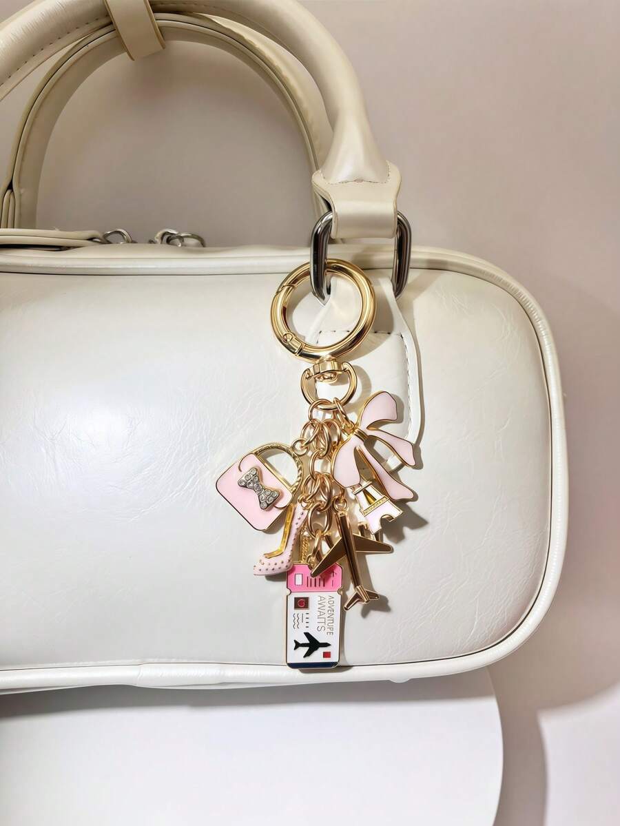 1pc Elegant Pink Bow Travel Keychain Pendant