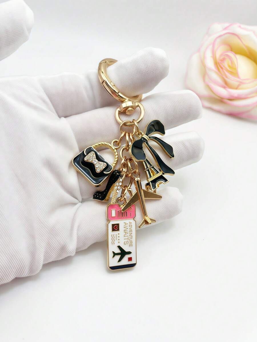 1pc Elegant Pink Bow Travel Keychain Pendant