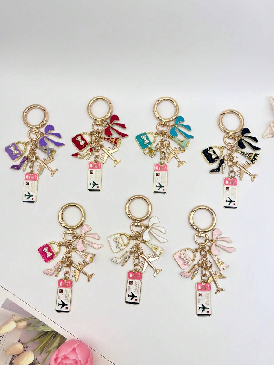 1pc Elegant Pink Bow Travel Keychain Pendant