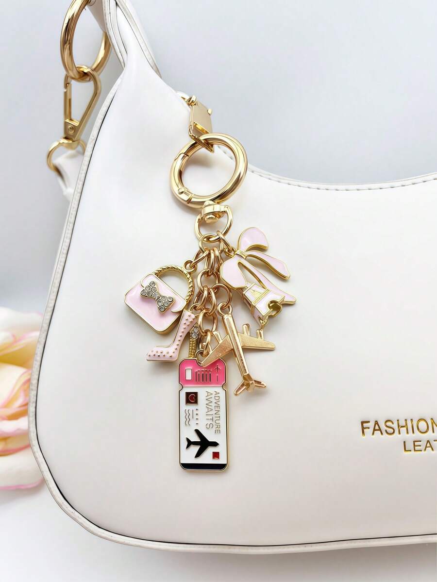 1pc Elegant Pink Bow Travel Keychain Pendant