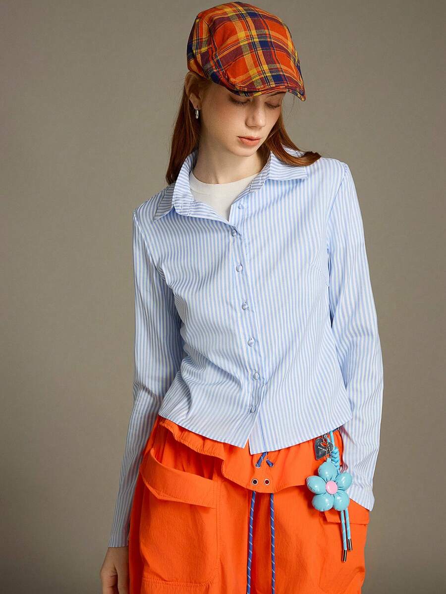 Women Striped Long Sleeve Work Shirt