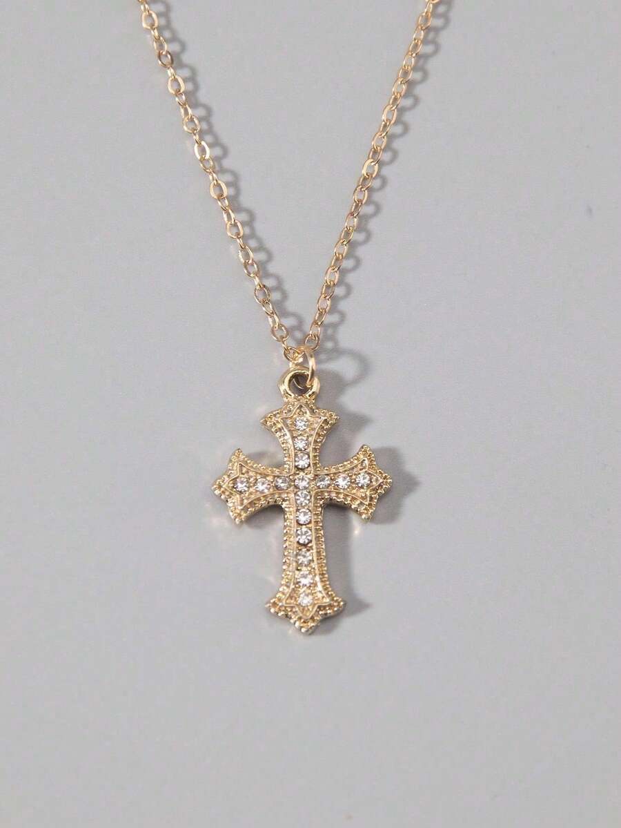 Vintage Gothic Style Rhinestone Cross Necklace