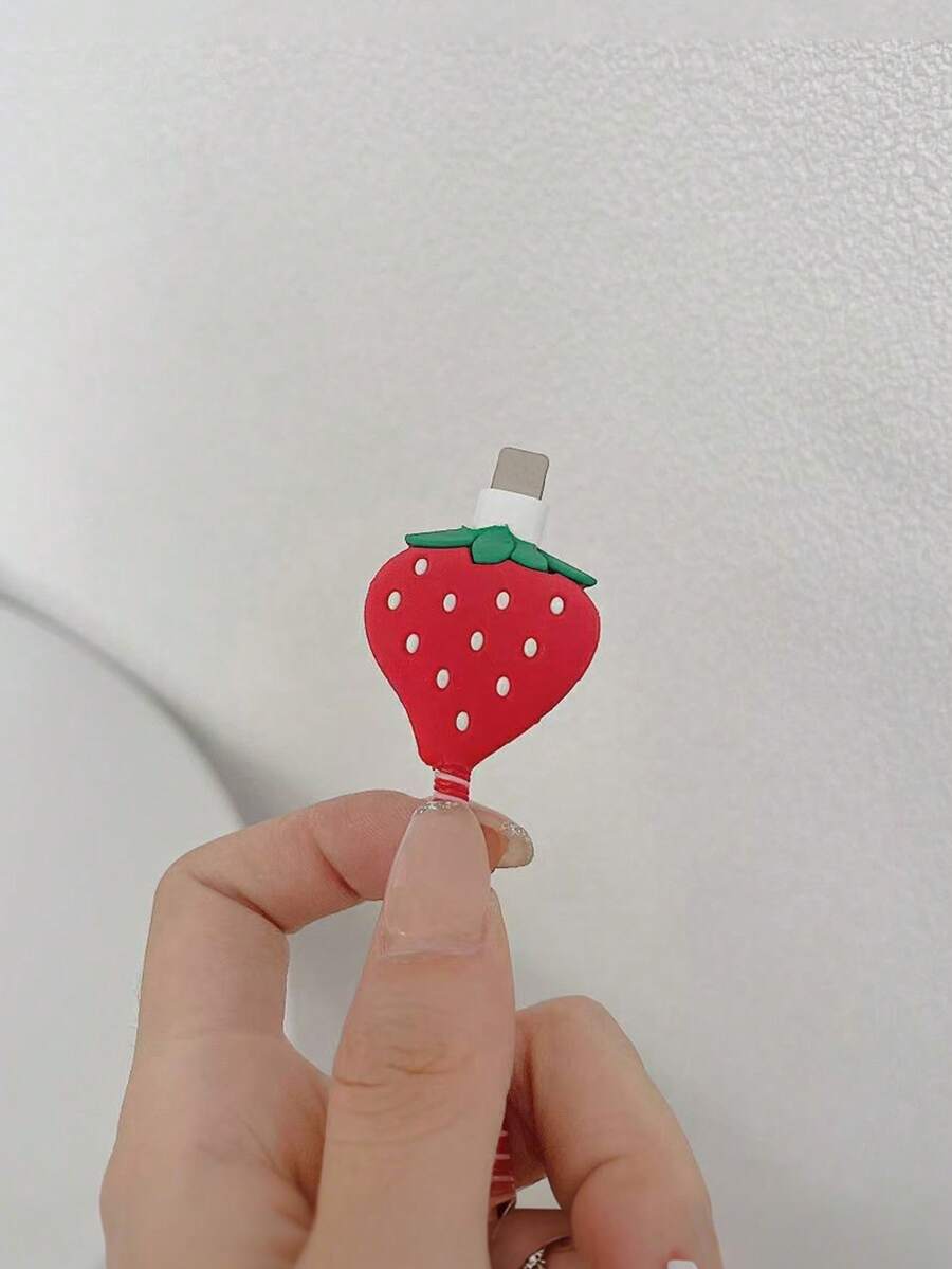 4pcs Cute Cartoon Strawberry & Apple Charger Protector Case