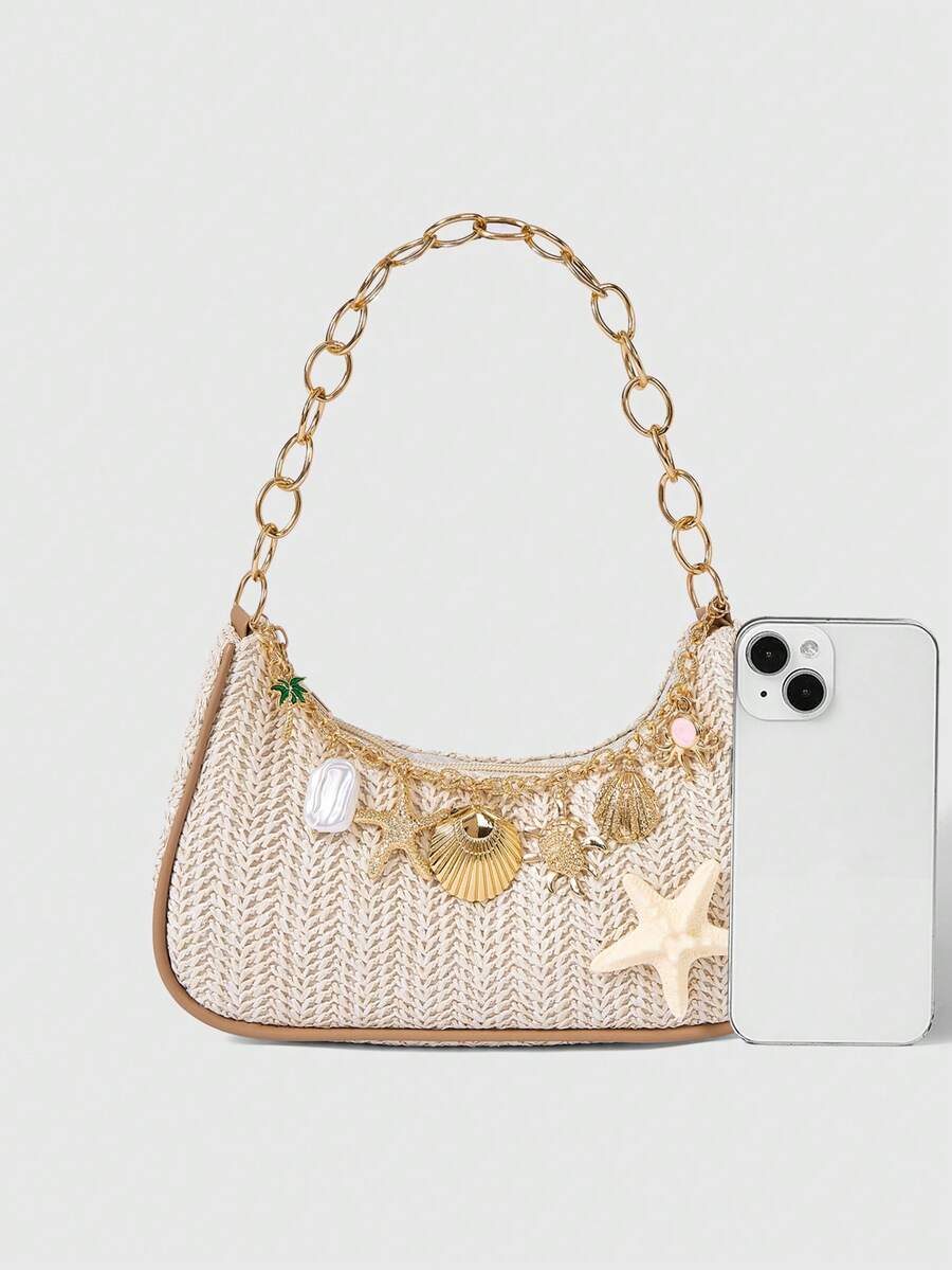 ROMWE Fairycore Summer Beach Starfish Series Woven Shoulder Bag