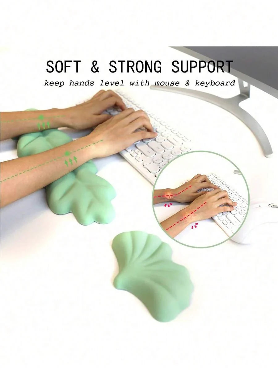 Green Leaf Shaped Keyboard Wrist Rest   Mouse Pad