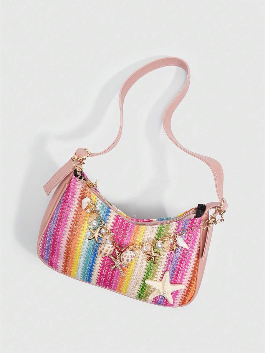 ROMWE Fairycore Resort Style Starfish Shell Decor Straw Bag