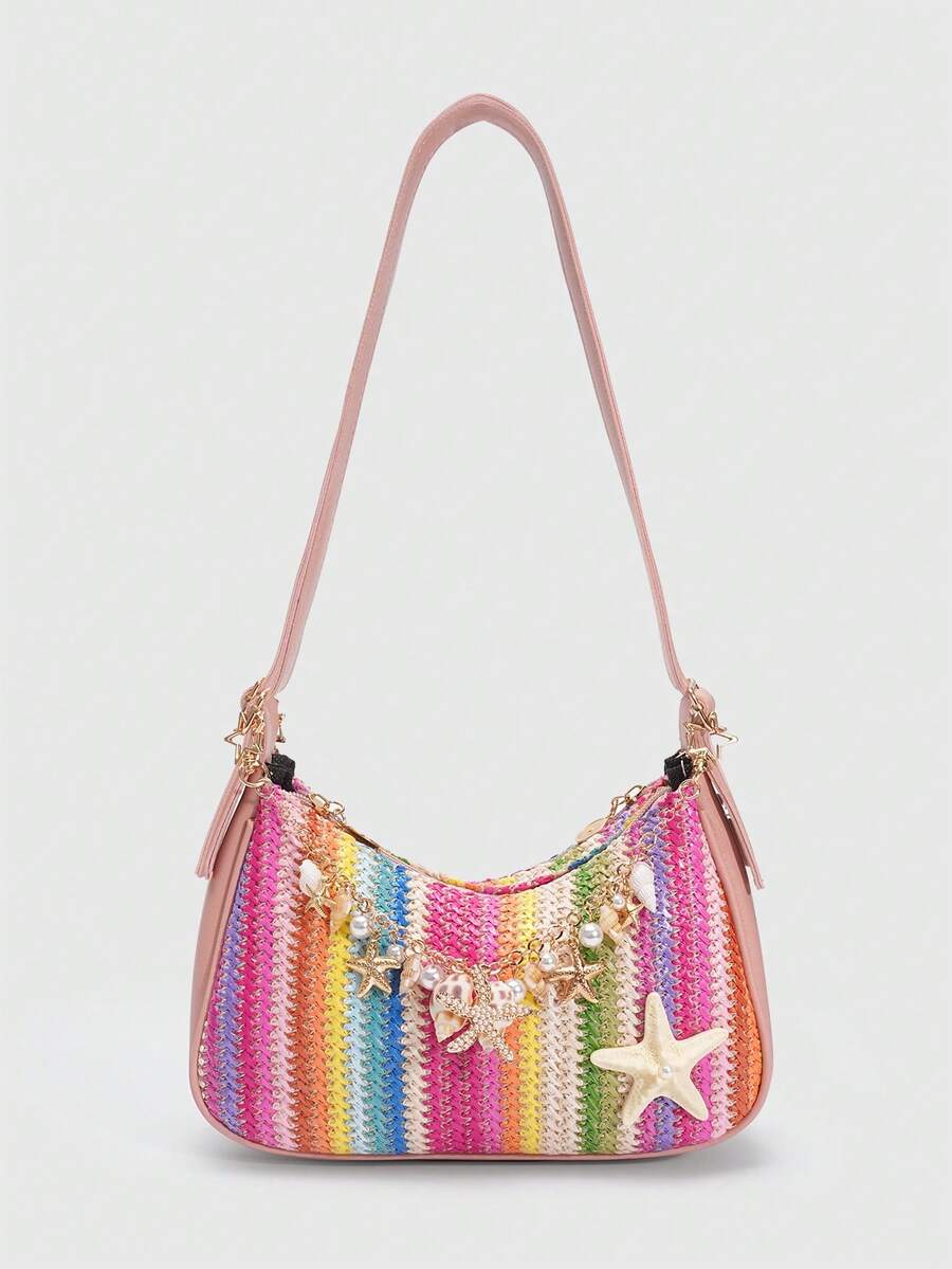 ROMWE Fairycore Resort Style Starfish Shell Decor Straw Bag
