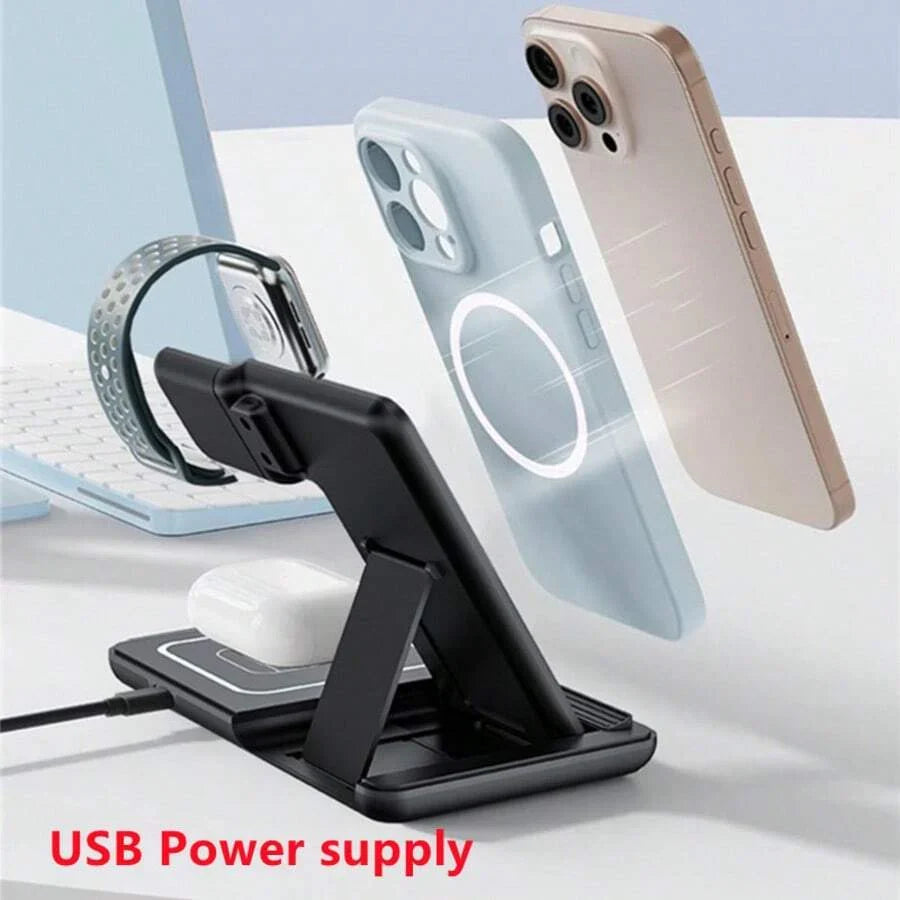 AmSengo 15W Foldable 3-In-1 Fast Wireless Charging Station