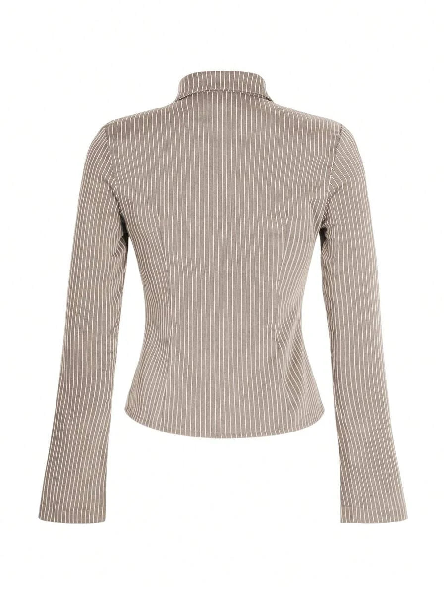 Women Striped Long Sleeve Work Shirt