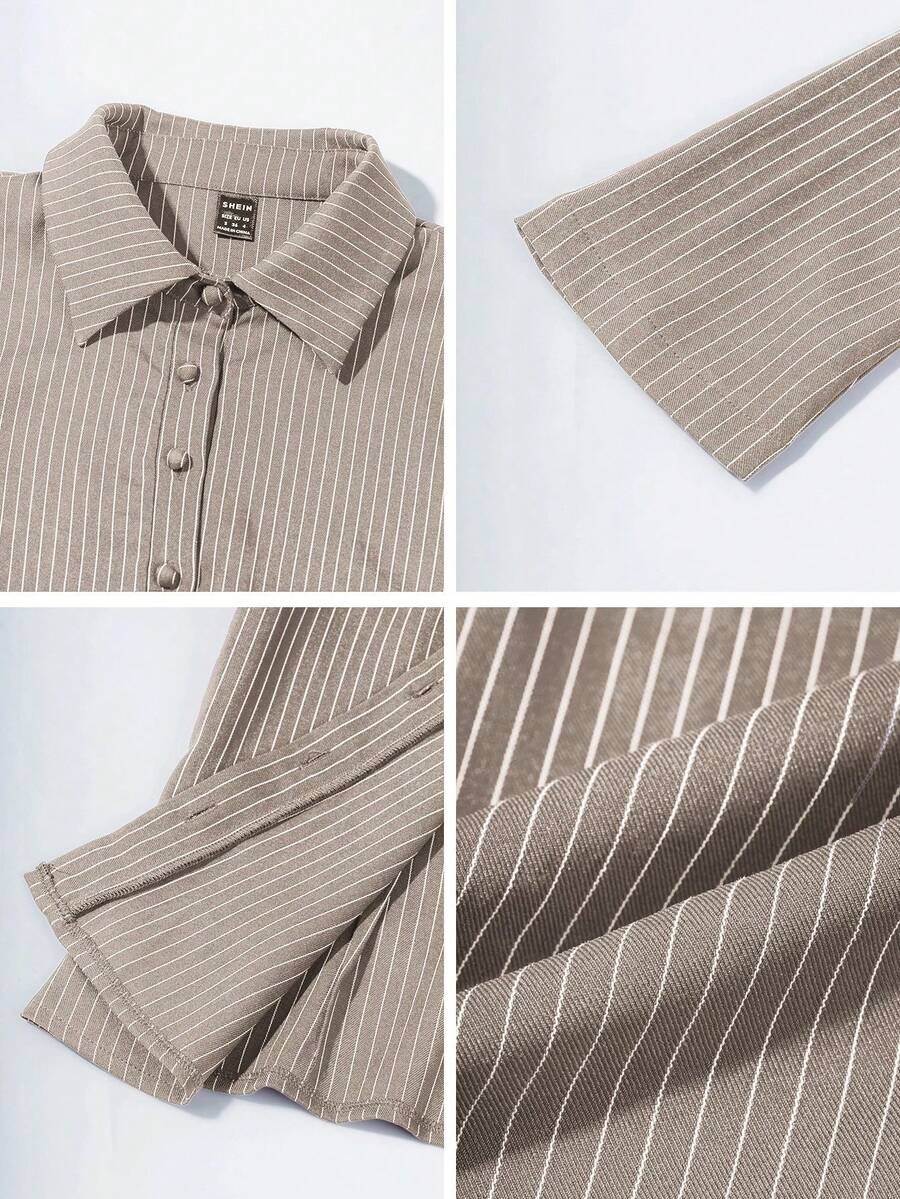Women Striped Long Sleeve Work Shirt