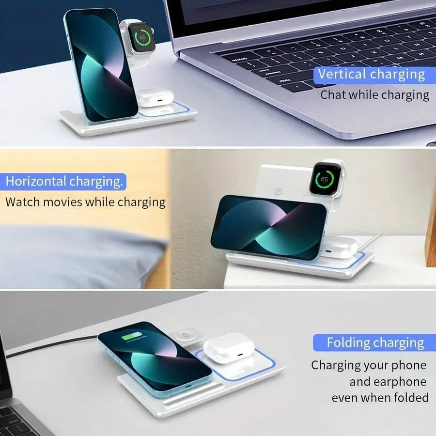 AmSengo 15W Foldable 3-In-1 Fast Wireless Charging Station