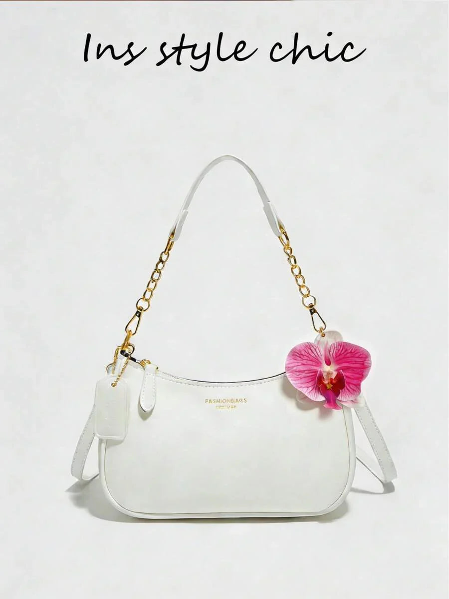 White Ladies' Shoulder Bag Made Of PU Material