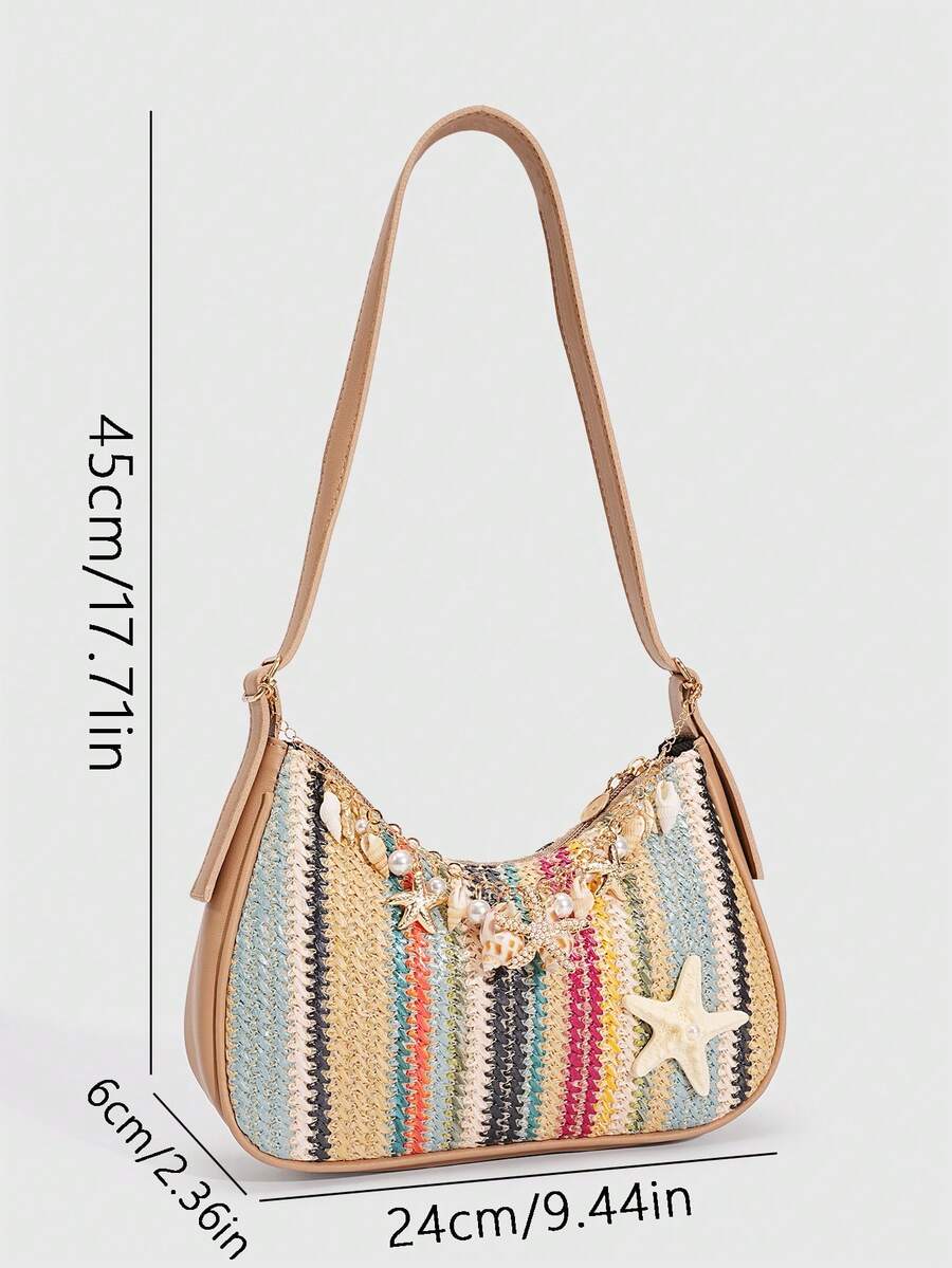ROMWE Fairycore Resort Style Starfish Shell Decor Straw Bag